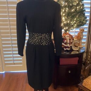 David Hayes Black Wool Dress Rhinestone Crystals  HOLIDAY